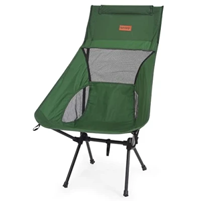 Image of Rainberg Ultra Lightweight High Back Camping Chair, Folding Chairs for Adults, Foldable Garden Outdoor Picnic BBQ Chairs. (Pack of 1, Green)