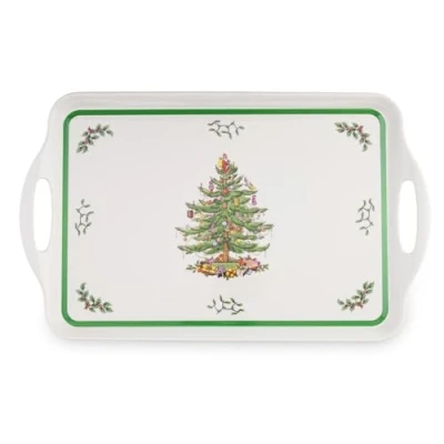 Image of Spode Christmas Tree Melamine Serving Tray with Handles, 19 1/4 Inch