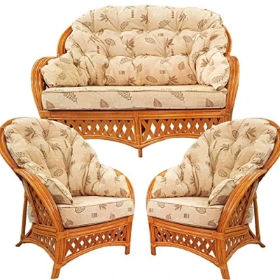 Image of Hartfords Relpacement cushions for a Wrap round Suite of Conservatory Cane Furniture (CUSHIONS ONLY) (3 Piece Suite, Delamere Gold)