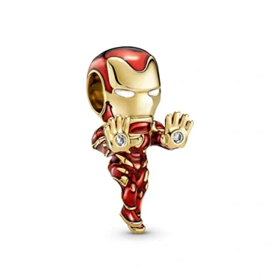 Image of Pandora Marvel Iron Man 14k gold plated charm with clear cubic zirconia, red, black and white enamel