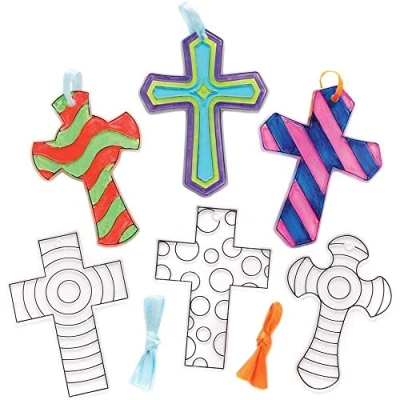 Image of Baker Ross Cross Suncatcher Decorations Pack of 10, Christian Easter Crafts for Kids (AX789)