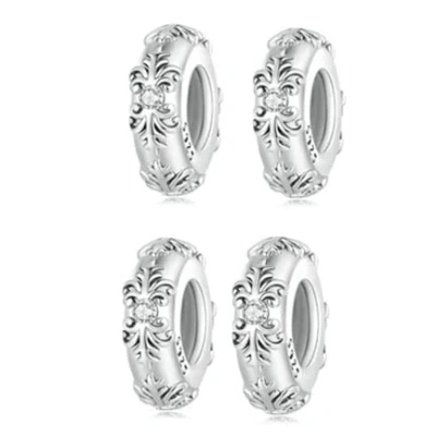 Image of Round Spacer Charms for Bracelets 925 Sterling Silver Beads Clip Stopper Pandora Bracelet (2396 4PC)