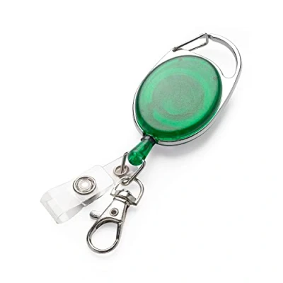 Image of kwmobile Retractable ID Badge Holder Yo Card with Metal Carabiner Extendable Yoyo Lanyard Pass Green