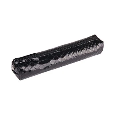 Image of Clairefontaine Ref 410173C Reptile Design Leather Slim Pencil Case 4 x 2.5 19.5cm, Made From Genuine Lambskin Leather, Metal Zip With Puller Black Python