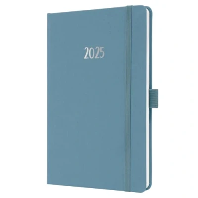 Image of SIGEL J5401 Weekly Planner Jolie 2025, FSC Certified, 2 Pages = 1 Week, hardcover with a Fabric Surface, Approx. A5, Blue, 174