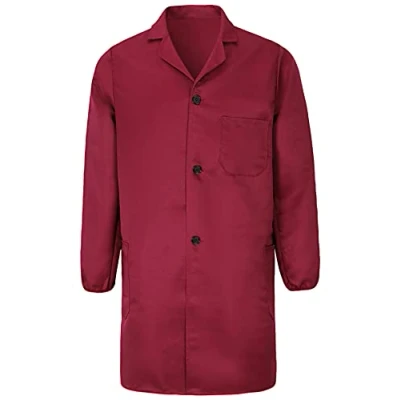 Image of Yukirtiq Mens Warehouse Work Coat Overall Factory Dust Garage Jacket Mechanical Workwear Paint Over Coat, Wine Red, L