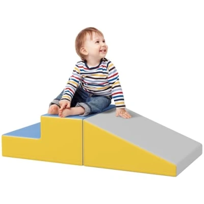 Image of HOMCOM Soft Play Set, 2 Piece Kids Climb and Crawl Foam Activity Toys, Equipment for Toddlers 12 36 Months, Grey