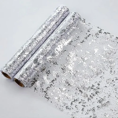 Image of Snowkingdom Silver Table Runner, Sequin Glitter Foil Metallic Thin Mesh Runner Roll 108 Inches Decorations Centerpiece for Wedding Birthday Party Christmas