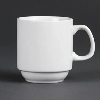 Image of Olympia White Ware Stacking Mugs 284Ml 10Oz Porcelain Coffee Tea Cup 12pc
