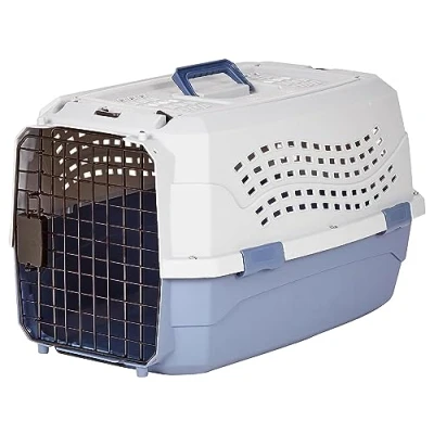 Image of Amazon Basics Hard Sided Cat Carrier, Two Door Top Load Pet Dog/Cat Travel Box Blue, 58 L x 38 W 33 H cm