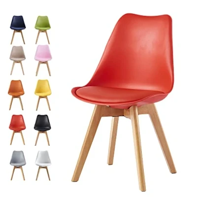 Image of mcc direct Dining Chairs Wooden Legs Soft Cushion Pad Stylish DELUXE Retro Lounge Office EVA (Red)