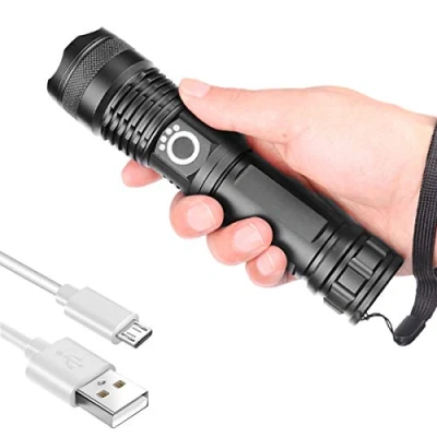 Image of Poketman Rechargable LED Torch Adjustable Focus Tactical Flashlight Waterproof Powerful Handheld Super Bright 2700lumens Pocket for Outdoor Activities or Gift,5 Modes,USB Cable included