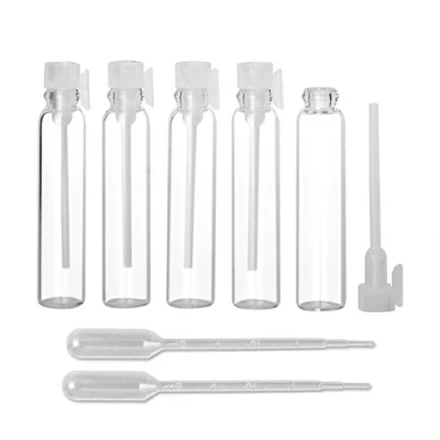 Image of Enslz 100Pcs Mini Sample Cute Glass Travel Oil Perfume Bottle with Drop&amp; Vials Empty for Essential Oils Aromatherapy… (2ml)