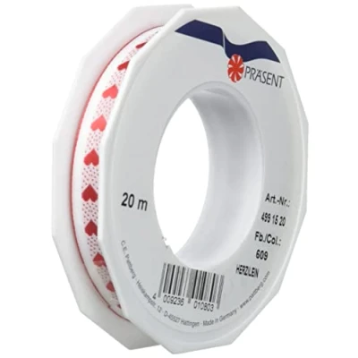 Image of Prasent 15 mm 20 m 1 Piece Herzilein Heart Decor Taffeta Ribbon, Red