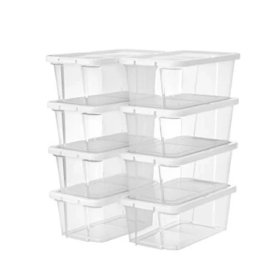Image of SONGMICS Shoe Boxes with Lids, Set of 8, Stackable Clear Organiser, Versatile Storage Container for Shoes and Crafts, Sizes Up to UK 7.5, Transparent LSP11WT