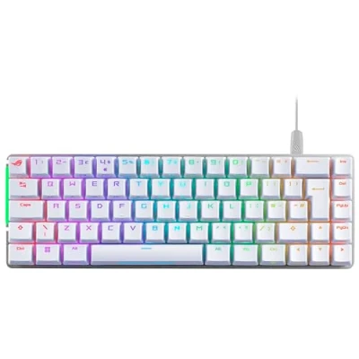 Image of ASUS ROG Falchion Ace 65% RGB Compact Gaming Mechanical Keyboard, Lubed NX Red Switches &amp; Switch Stabilizers, Sound Dampening Foam, PBT Keycaps, Wired with KVM, Cover Case, White [UK Layout]