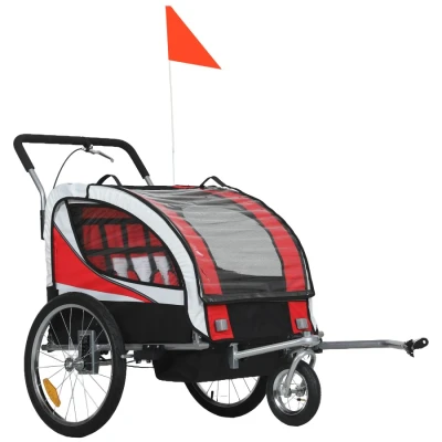 Image of HOMCOM Child Bike Trailer Baby Bicycle 360 Rotatable for 2 Kids with Steel Frame LED Hitch Coupler Red