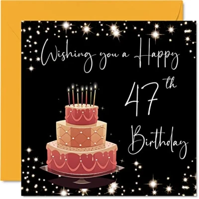 Image of 47th Birthday Card for Women Men Stylish Elegant Happy Cards 47 Year Old Woman Mum Dad Sister Brother Auntie Uncle, 145mm x Forty Seven Seventh Bday Greeting Gift