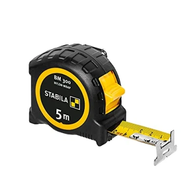 Image of STABILA BM 300 Pocket Tape Measure 5M with Double Sided Metric Scale Shatterproof PC/ABS Housing SPIKES Hook Belt Clip MID Accuracy