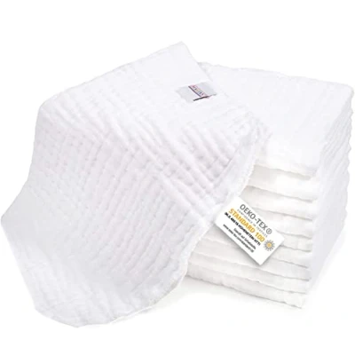 Image of MAKIAN Muslin Nappies Pack of 10 35 x 50 cm, Oeko Tex® Standard 100 Certified Premium Quality Burp Cloths in 4 Ply Cloth / White