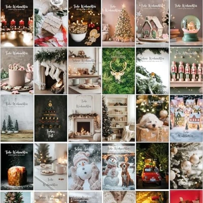 Image of Christmas Cards with Envelope Set of 30 Cosy Folding Greeting
