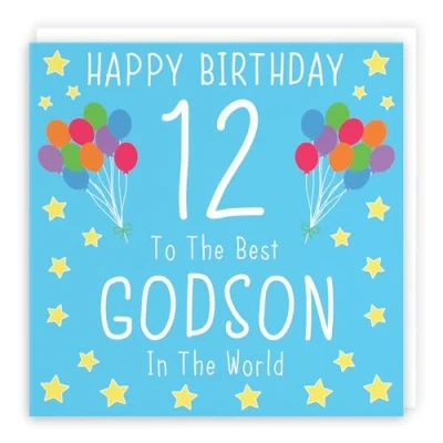 Image of Hunts England Godson 12th Birthday Card Happy 12 To The Best In World Iconic Collection Fun Colourful