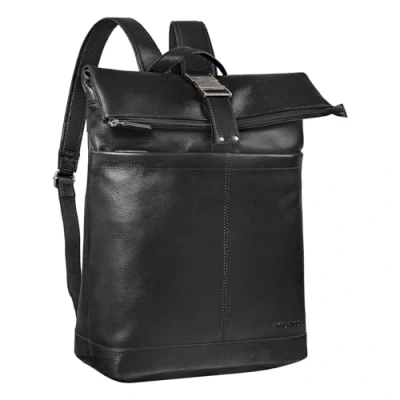 Image of STILORD &#039;Hudson&#039; Leather Roll Top Backpack Large Cycling Daypack for 13.3&#039; Laptops Ideal as Travel Messenger Rucksack Genuine Leather, Colour:Black