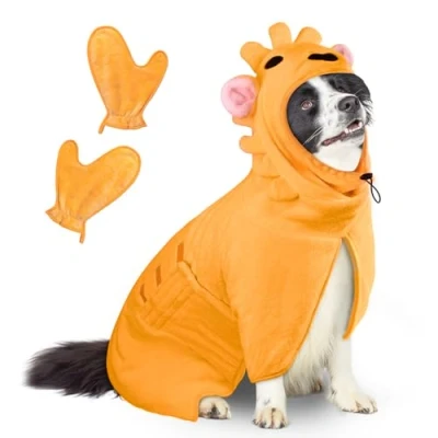 Image of Bibykivn Bathrobe for Dogs, Microfibre Dog Bathrobe, Adjustable Collar with Velcro Closure, Quick Drying, Bath Towel Large, Medium, Small Dogs/Cats (Orange Colour, Lion, M)