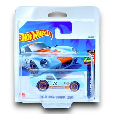 Image of Hot Wheels Shelby Cobra Daytona Coupe (Gulf Blue &amp; Orange) 5/10 HW Race Day 2024 122/250 (Short Card) COMES IN A GENUINE KLAS CAR KEEPER PROTECTOR CASE HTC77