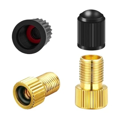 Image of 2 Pcs Brass Presta Valve Adaptor, Convert to Schrader Adapter for Bike, Converter Bicycle Valve, Inflate Tire Using Standard Pump or Air Compressor,Tyre Caps (Gold, Black)