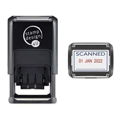 Image of SD4U Self Inking Word *Scanned* and Date Stamp 46x32mm Blue Red Ink