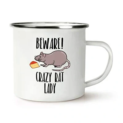 Image of Beware Crazy Rat Lady Retro Enamel Mug Cup