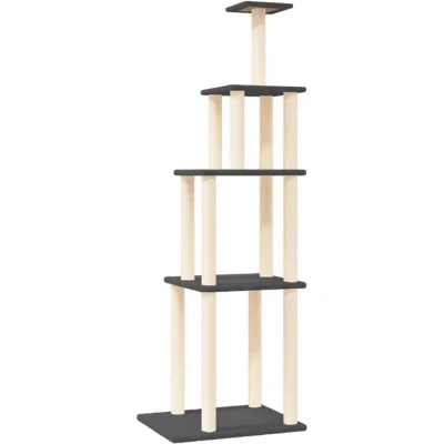 Image of vidaXL Cat Tree Multi Level Tower with Sisal Scratching Posts, Dark Grey Plush Platforms, Engineered Wood Structure Ideal for Cats&#039; Climbing, Perching