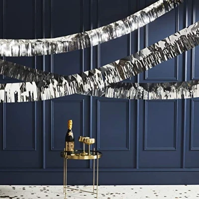 Image of Ginger Ray Silver Foiled Fringe Garland Decoration Hanging Bunting 5m Party or New Year