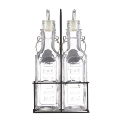 Image of Kilner Set Of 2 0.3L Oil Bottles &amp; Metal Rack