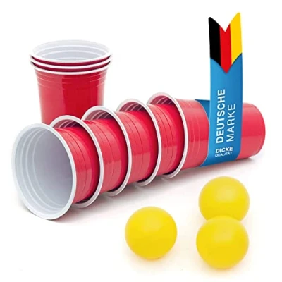 Image of Party Cups; Reusable Beverage Cups Red Drinking 16 oz Plastic Set Includes 3 Ping Pong Balls (50 Pieces red)