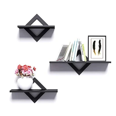 Image of piorlado Floating Shelf Wall Mounted Shelves, Black Shelves Set of 3 Modern Decorative Display Storage with Invisible Mounting for Bathroom, Bedroom, Office, Living Room, Kitchen,etc
