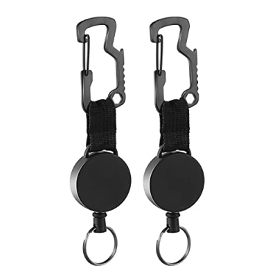 Image of DAYGOS Retractable Keyring Keychain Heavy Duty Extendable Lanyard with Belt Clip, Badge Reel Clips Extender for Work ID Card Holder,Black