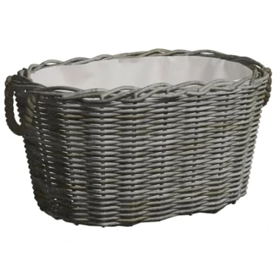 Image of vidaXL Firewood Basket with Carrying Handles Grey Willow, Heavy Duty, Versatile Use, Rustic Charm, 60x40x28 cm