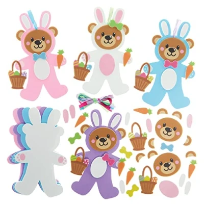 Image of Baker Ross FX503 Easter Bunny Teddy Bear Mix and Match Decoration Kits Pack of 8, Kids Foam Craft