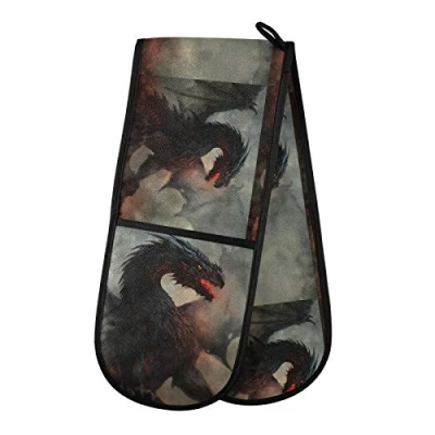 Image of PUXUQU Oven Gloves Double Mitts Gloves, Fantasy Dragon Heat Resistant for Baking BBQ Kitchen Cooking