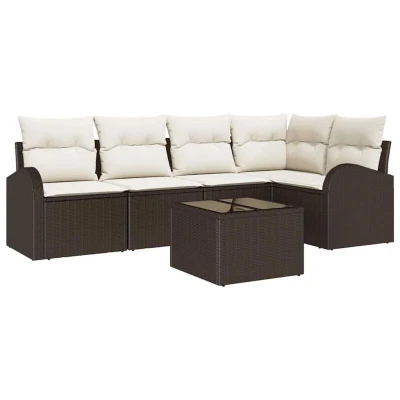 Image of vidaXL 5 Piece Garden Sofa Set with Cushions Grey Poly Rattan