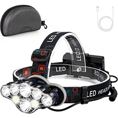 Image of LED Head Torch, Rechargeable Super Bright Headlamp , 18000 Lumen Light Flashlight with White Red Lighting 8 Modes Waterproof Headlight for Outdoor Fishing Camping Running Hiking and Working