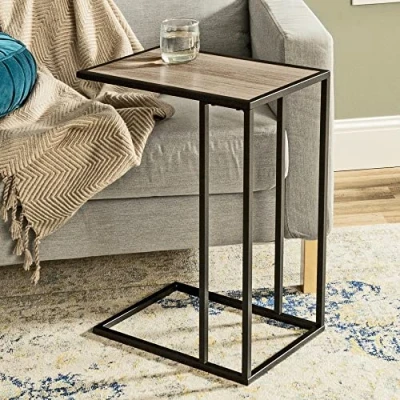 Image of URBNLIVING Black C Shaped End Table Nightstand Under Sofa Side Coffee Snack Over Bed with Metal Frame