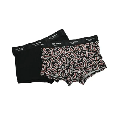 Image of Ted Baker London Mens Nately 2 Pair Box Set of Cotton Stretch Printed Trunks Boxer Shorts in Black Size Medium Waist 32 34 Inches