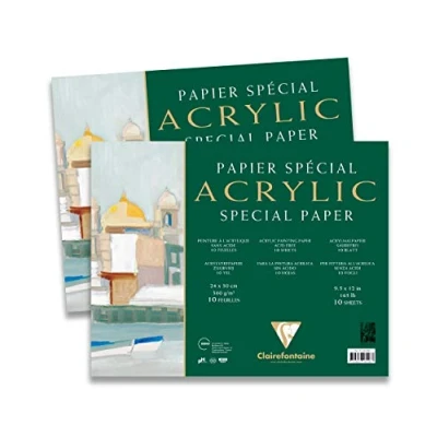 Image of Clairefontaine Ref 96496C Acrylic Paper Pad (10 Sheets) 24 x 30cm in Size, 360gsm Paper, Acid Free, pH Neutral Suitable for Use With &amp; Gouache Paints