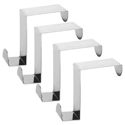 Image of Qliver Over Cupboard and Drawer Hooks,Over Door Metal Hooks Hanger Stainless Steel Reversible Set of 4
