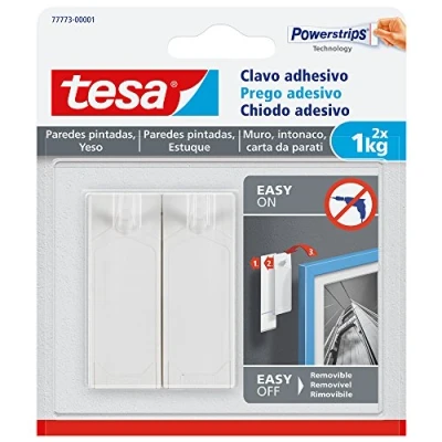 Image of tesa 77773 00001 00 TE77773 SMS Clavo Adhesivo Hasta 1Kg para Pared Pintada, Standard, Set of 2 Pieces
