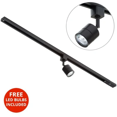 Image of Litecraft Kitchen Track Light with Soho Fixture &amp; GU10 LED Bulbs (Black, 1M 1 Light)