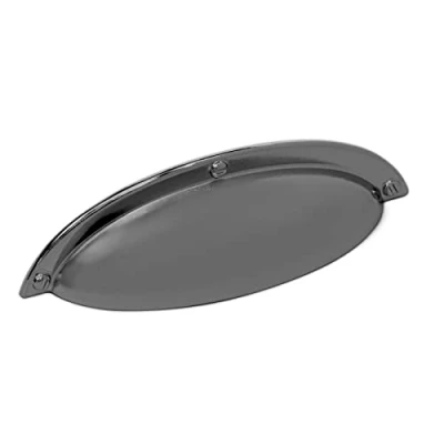 Image of Decoranddecor Manna Cup Shell Half Moon Handles Pull Handle for Cupboard Cabinet Drawer (64mm Hole Center 93,50 Overall Length, Polished Nickel Black)
